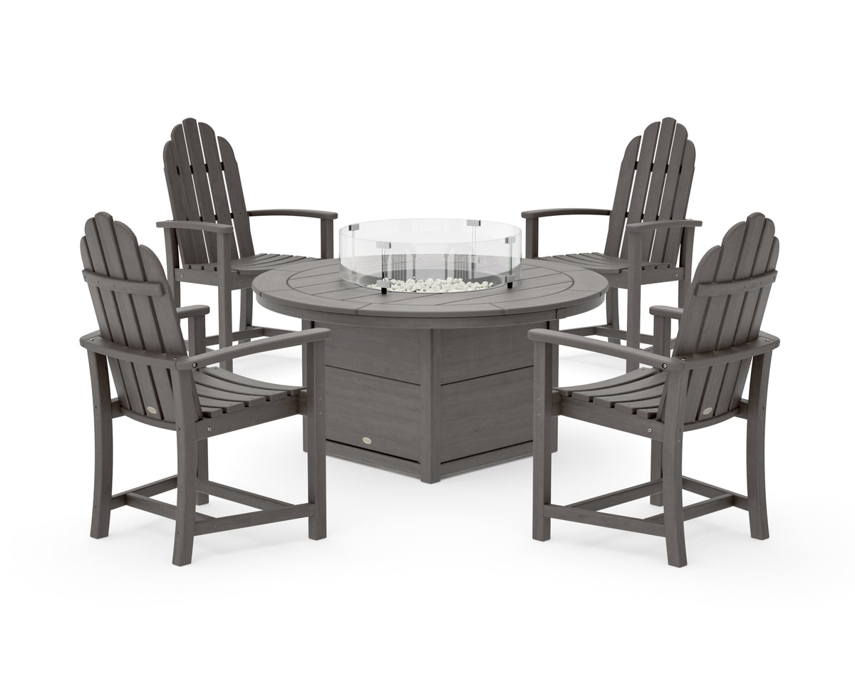 POLYWOOD Classic 4-Piece Upright Adirondack Conversation Set with Fire Pit Table in Driftwood