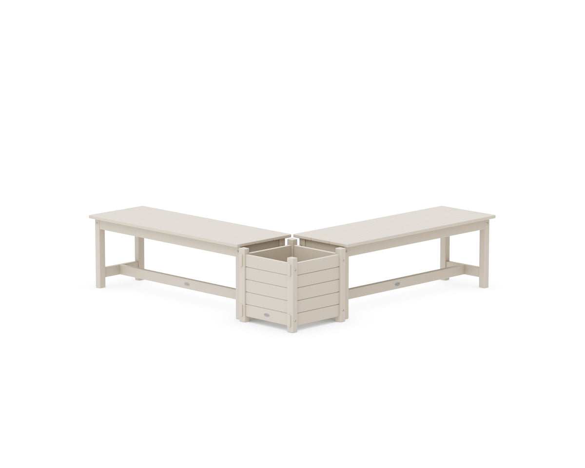POLYWOOD 48" Nautical L-Shaped Planter Bench Set in Sand
