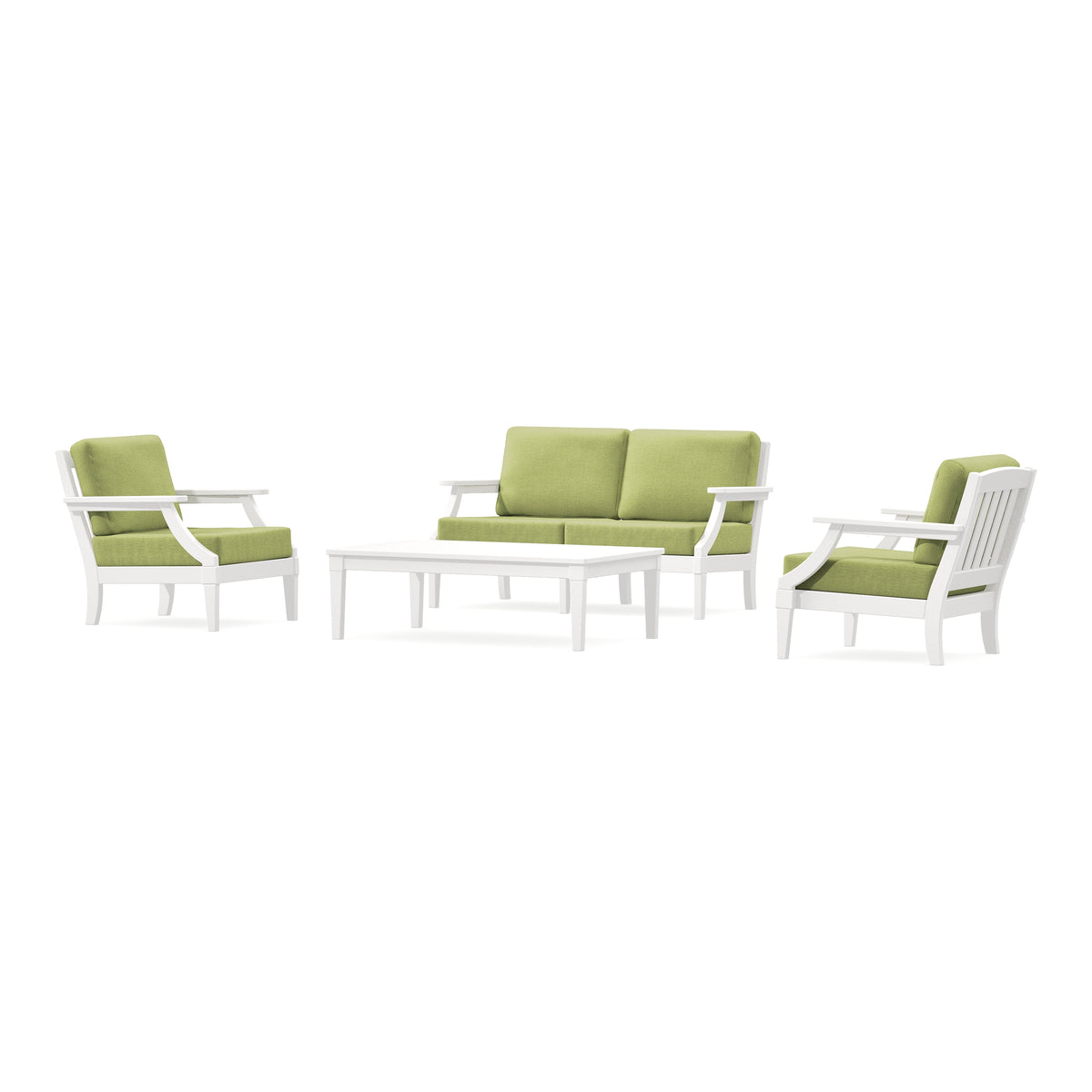 POLYWOOD PW Designer Series Estate Lounge 4-Piece Loveseat Set in Vintage White / Chartreuse Boucle