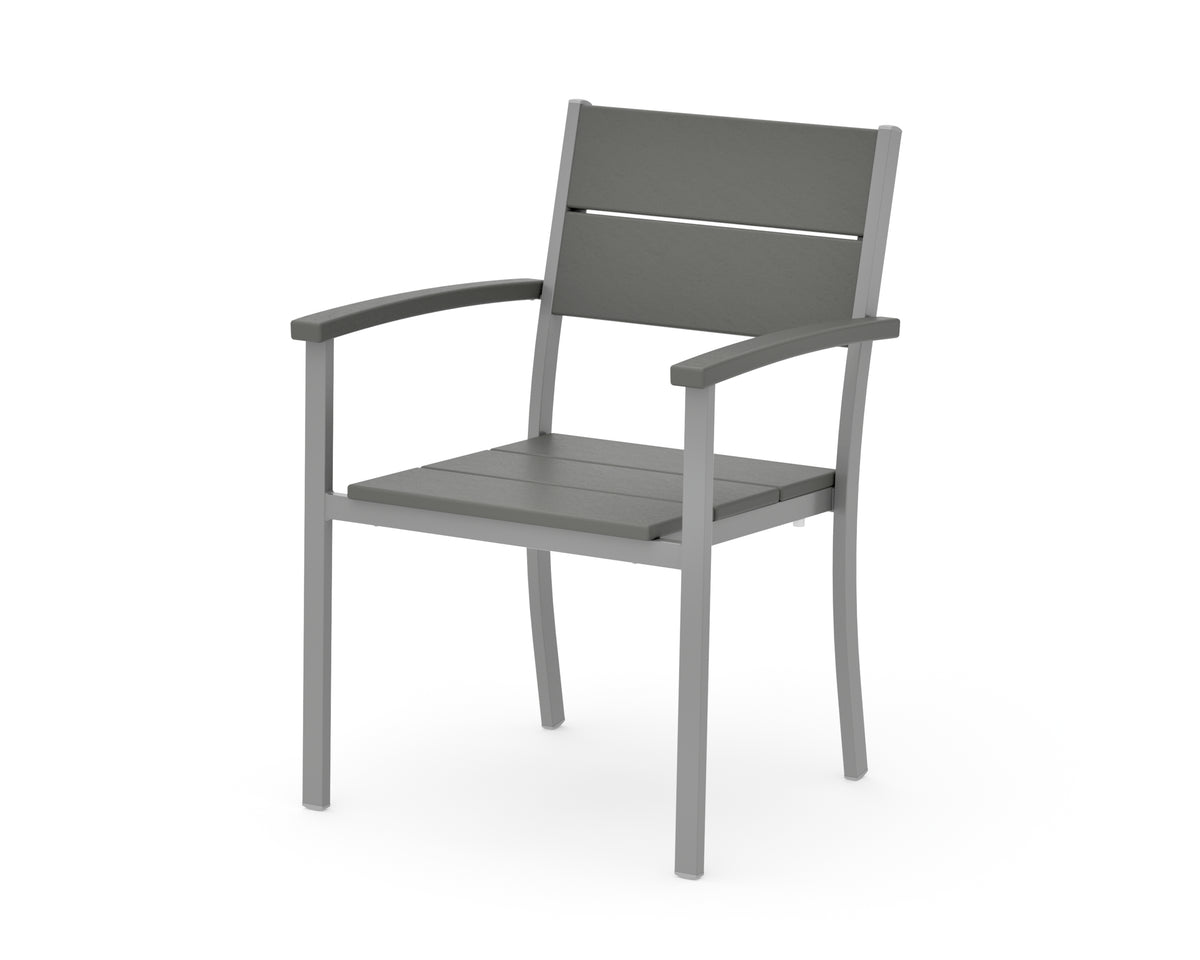 POLYWOOD Main Street Stacking Dining Arm Chair in Silver / Slate Grey