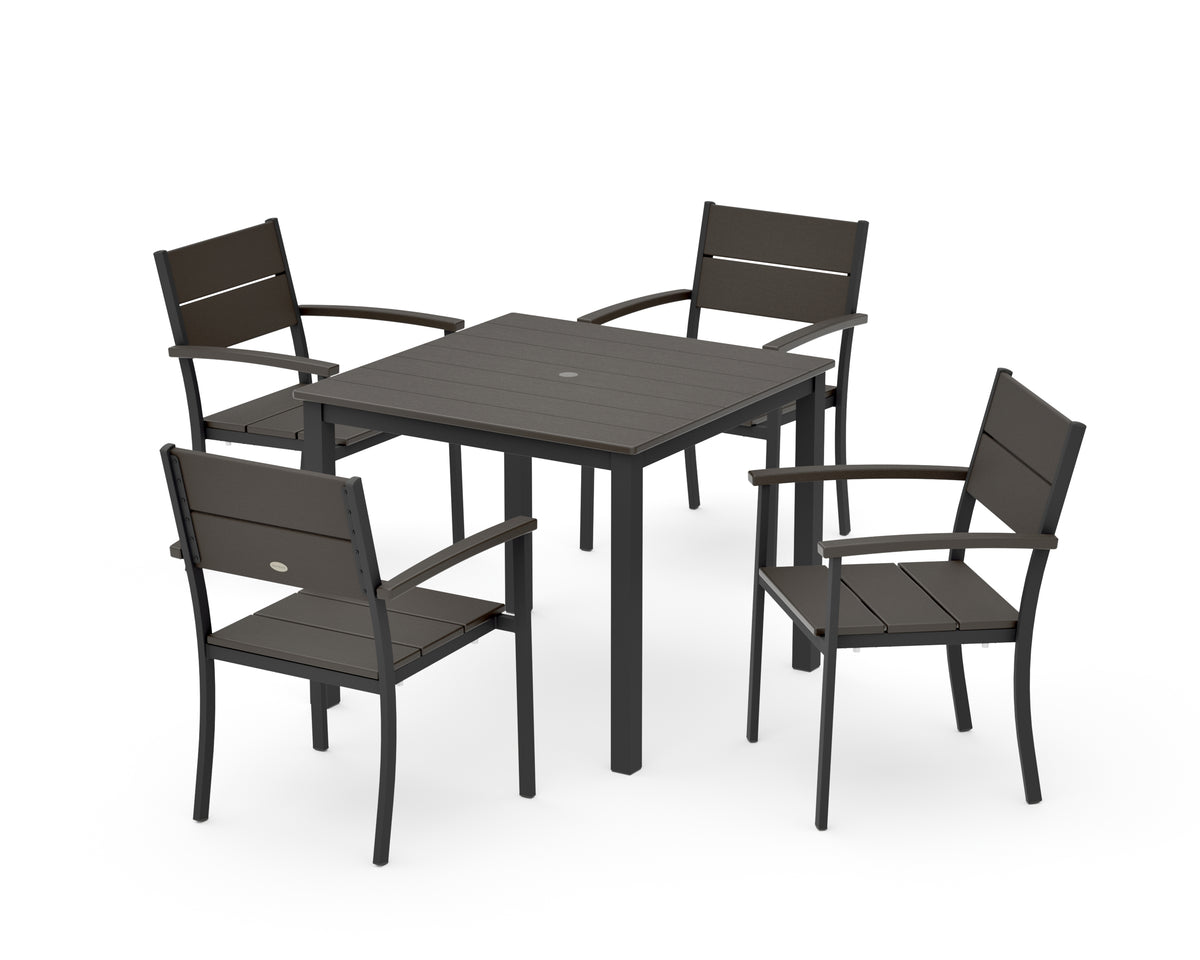 POLYWOOD Main Street 5-Piece Dining Set with Main Street 36" x 36" Dining Table in Black / Vintage Coffee