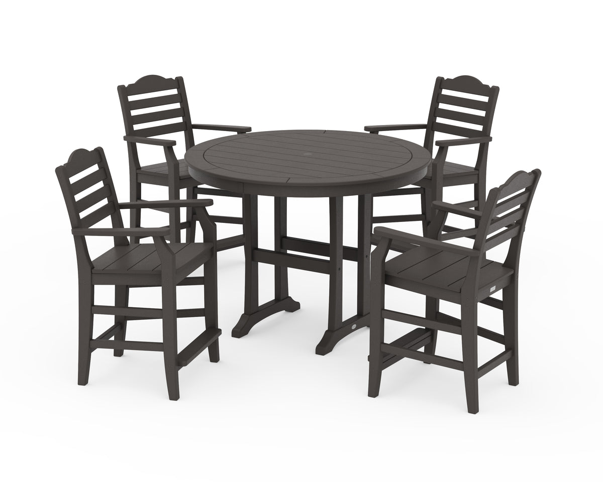 POLYWOOD Savannah 5-Piece Round Counter Set in Vintage Coffee