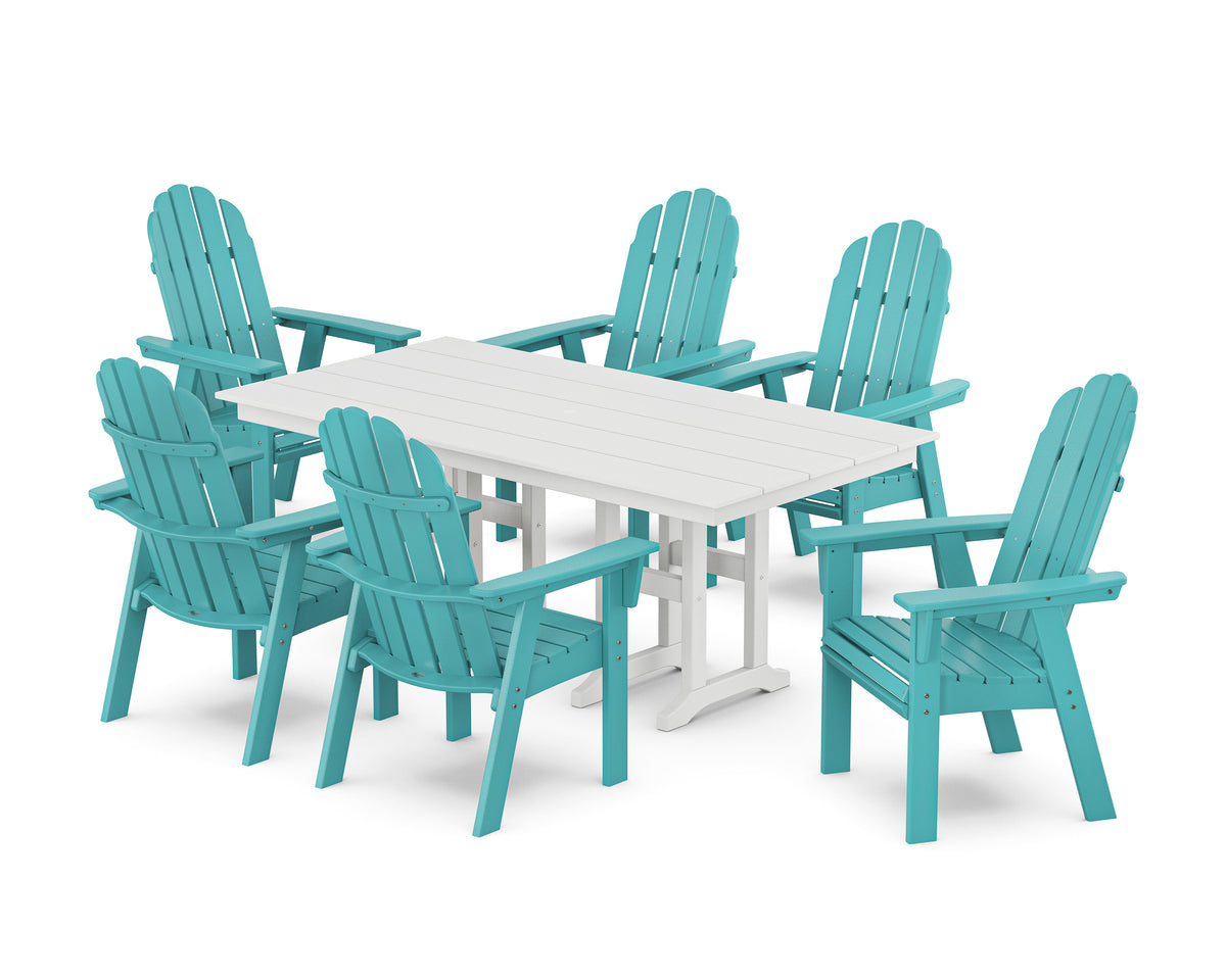 POLYWOOD Vineyard Curveback Adirondack Chair 7-Piece Farmhouse Dining Set in Aruba / White