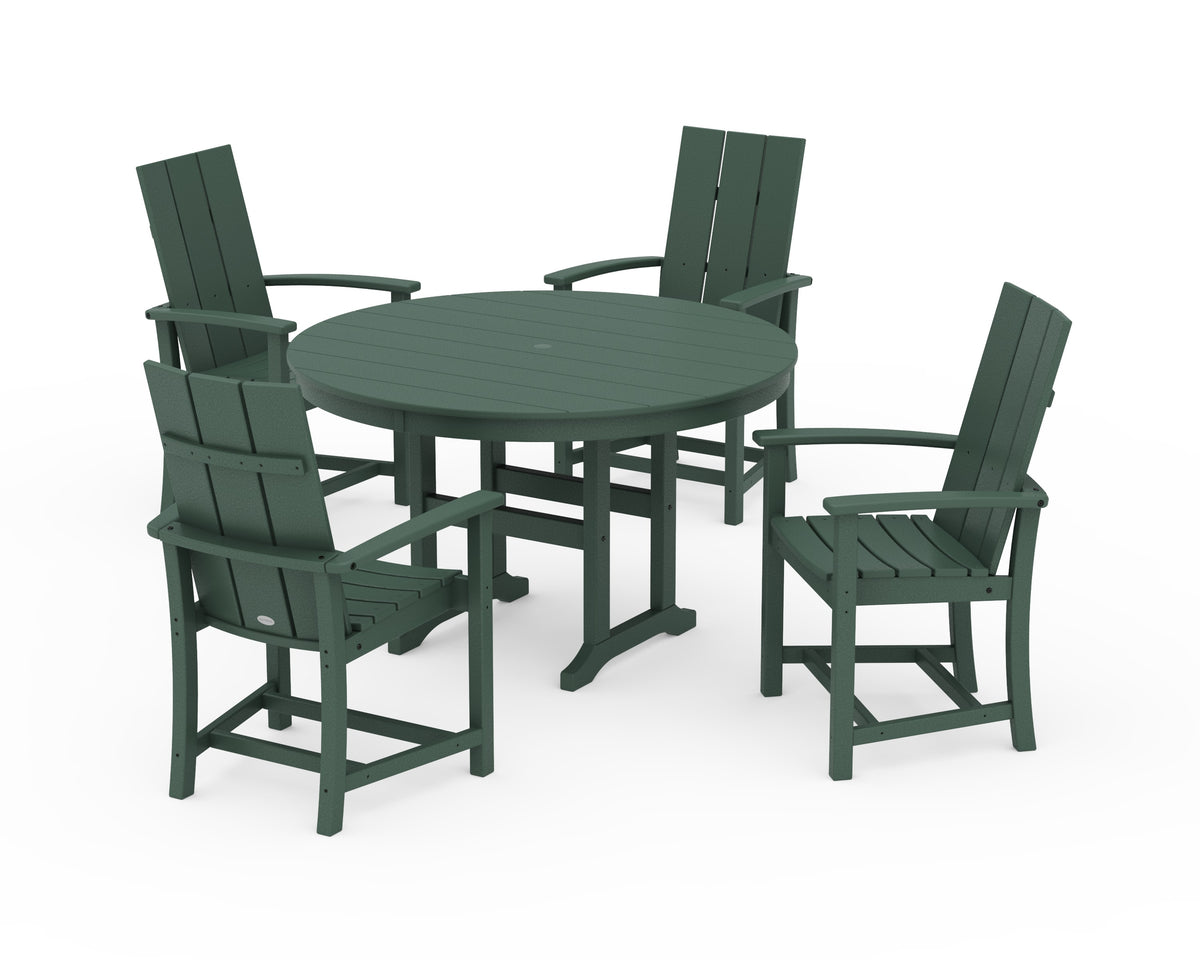 POLYWOOD Modern Adirondack 5-Piece Round Farmhouse Dining Set in Green