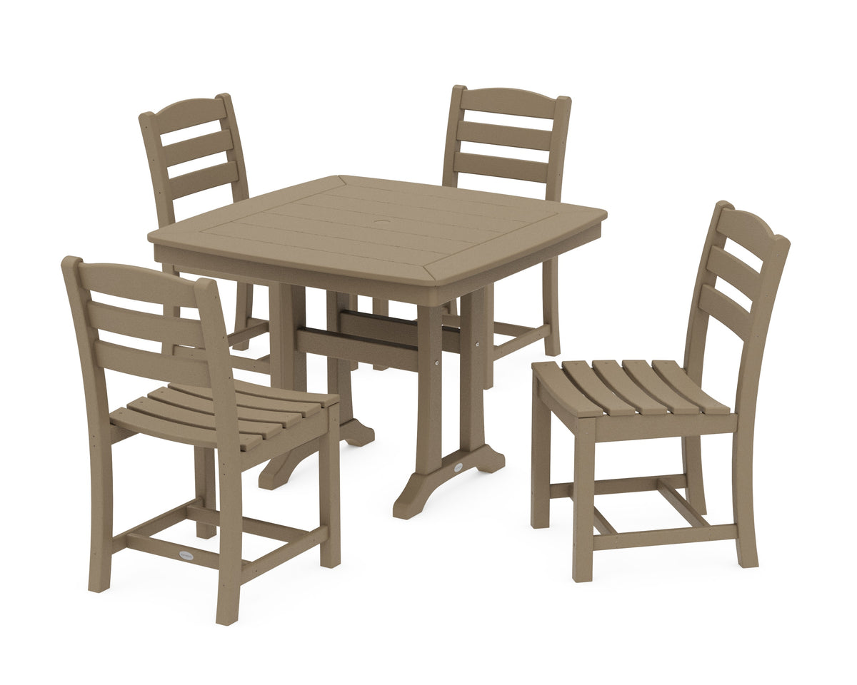 POLYWOOD La Casa Café Side Chair 5-Piece Dining Set with Trestle Legs - 37" Table in Vintage Sahara
