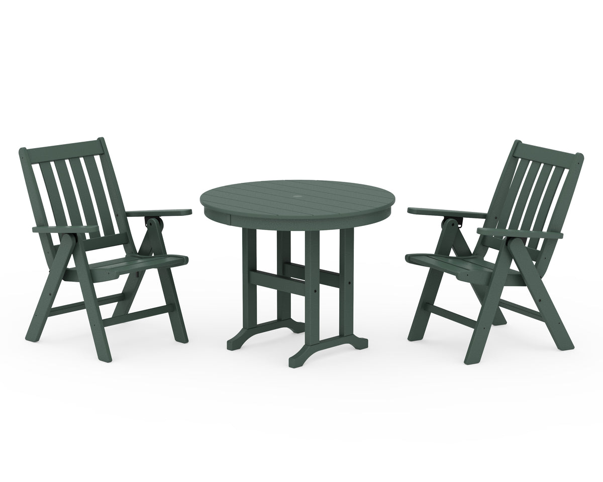 POLYWOOD Vineyard Folding Chair 3-Piece Round Dining Set in Green