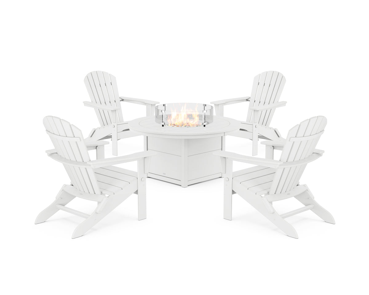 POLYWOOD South Beach 5-Piece Folding Adirondack Fire Chat Set in White