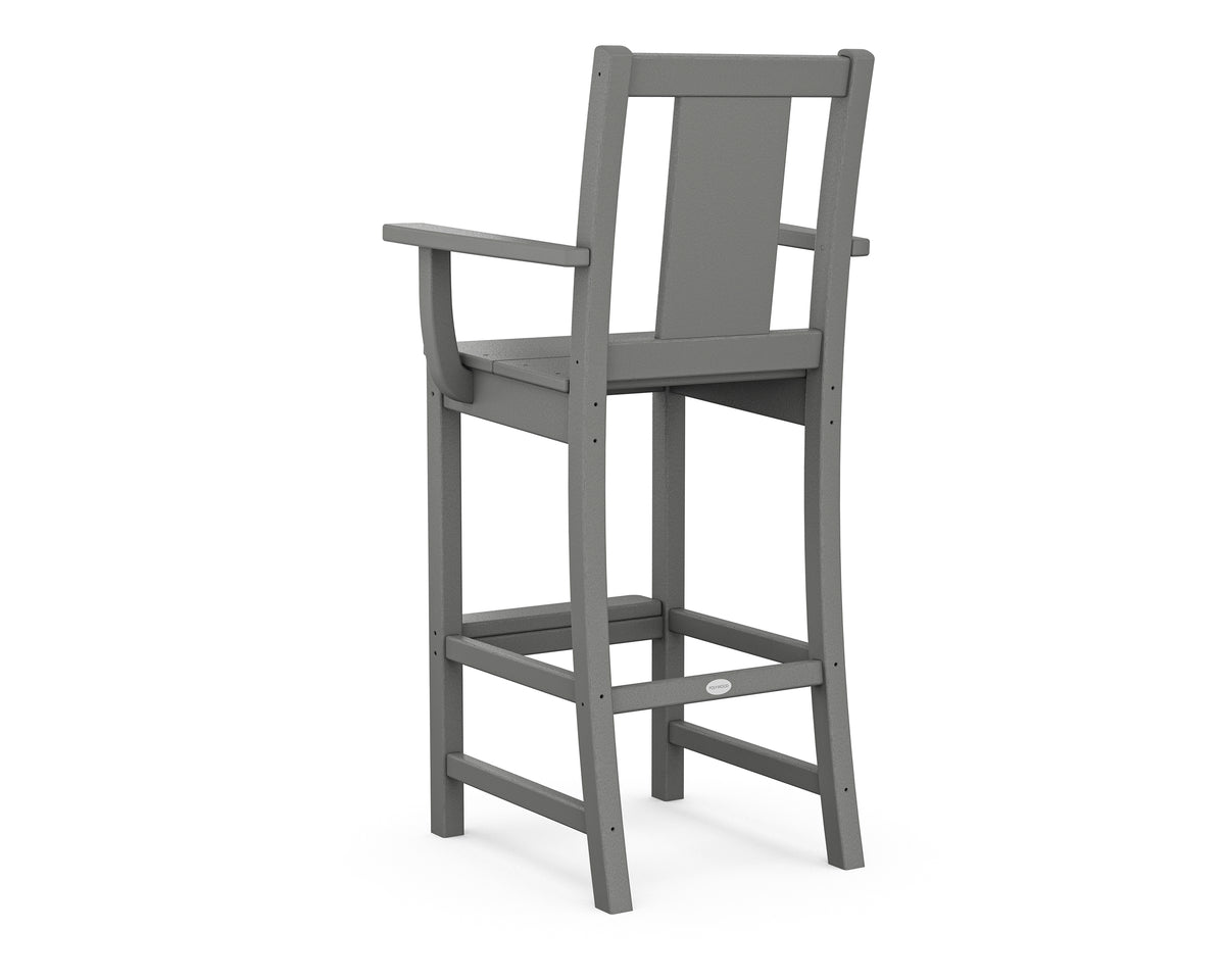 Angled view of the POLYWOOD Prairie Bar Arm Chair in Slate Grey