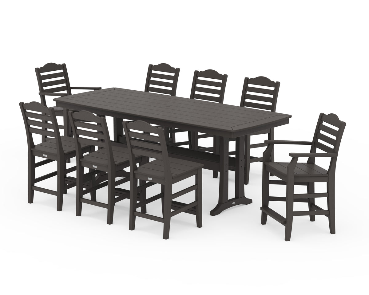 POLYWOOD Savannah 9-Piece Counter Set with Trestle Legs in Vintage Coffee