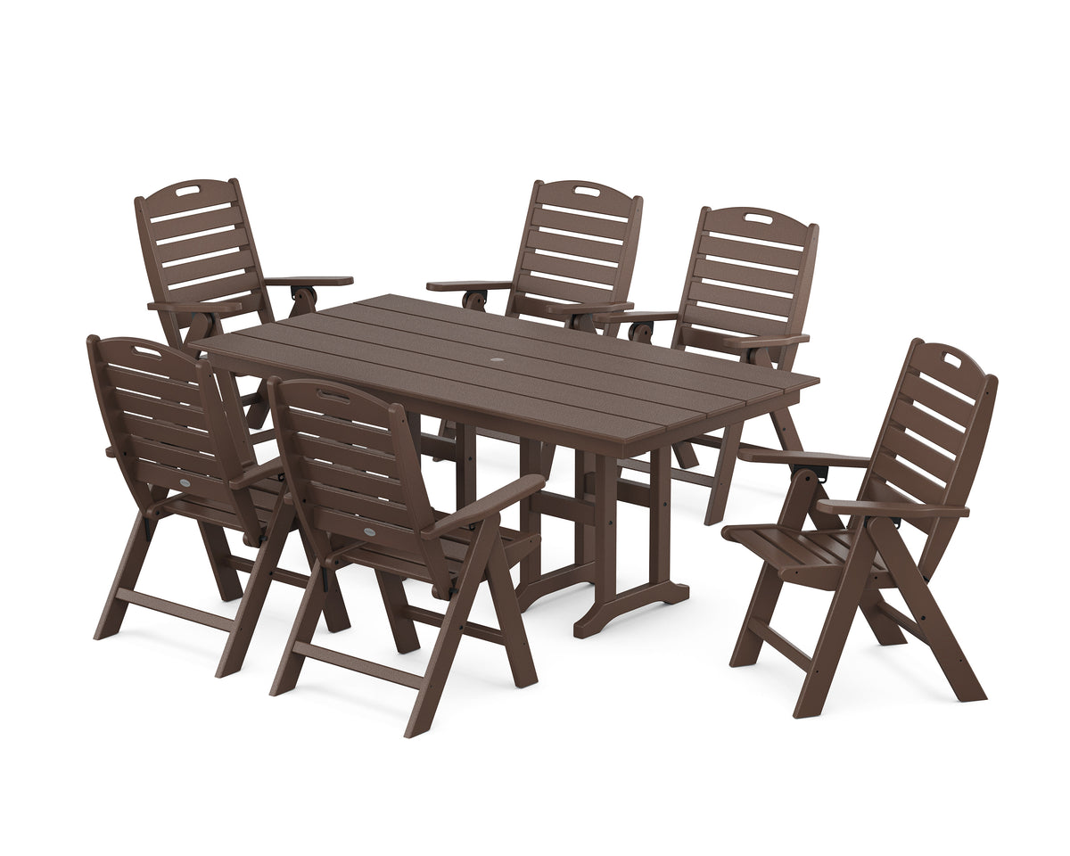 POLYWOOD Nautical Highback 7-Piece Farmhouse Dining Set in Mahogany