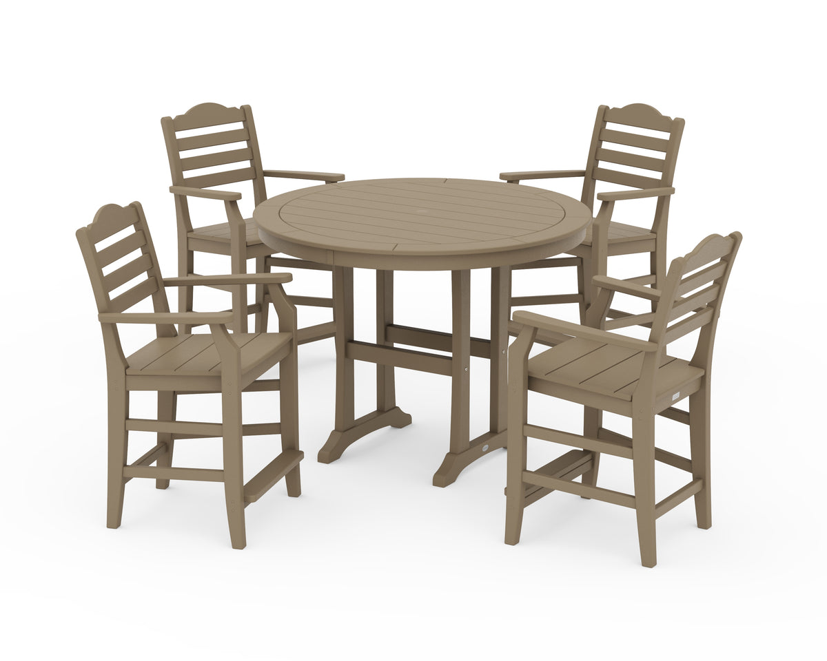 POLYWOOD Savannah 5-Piece Round Counter Set in Vintage Sahara