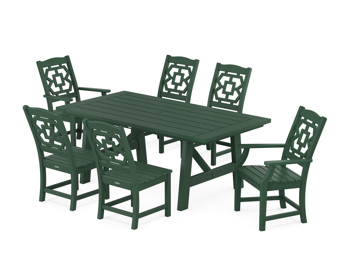 POLYWOOD Chinoiserie 7-Piece Rustic Farmhouse Dining Set in Green