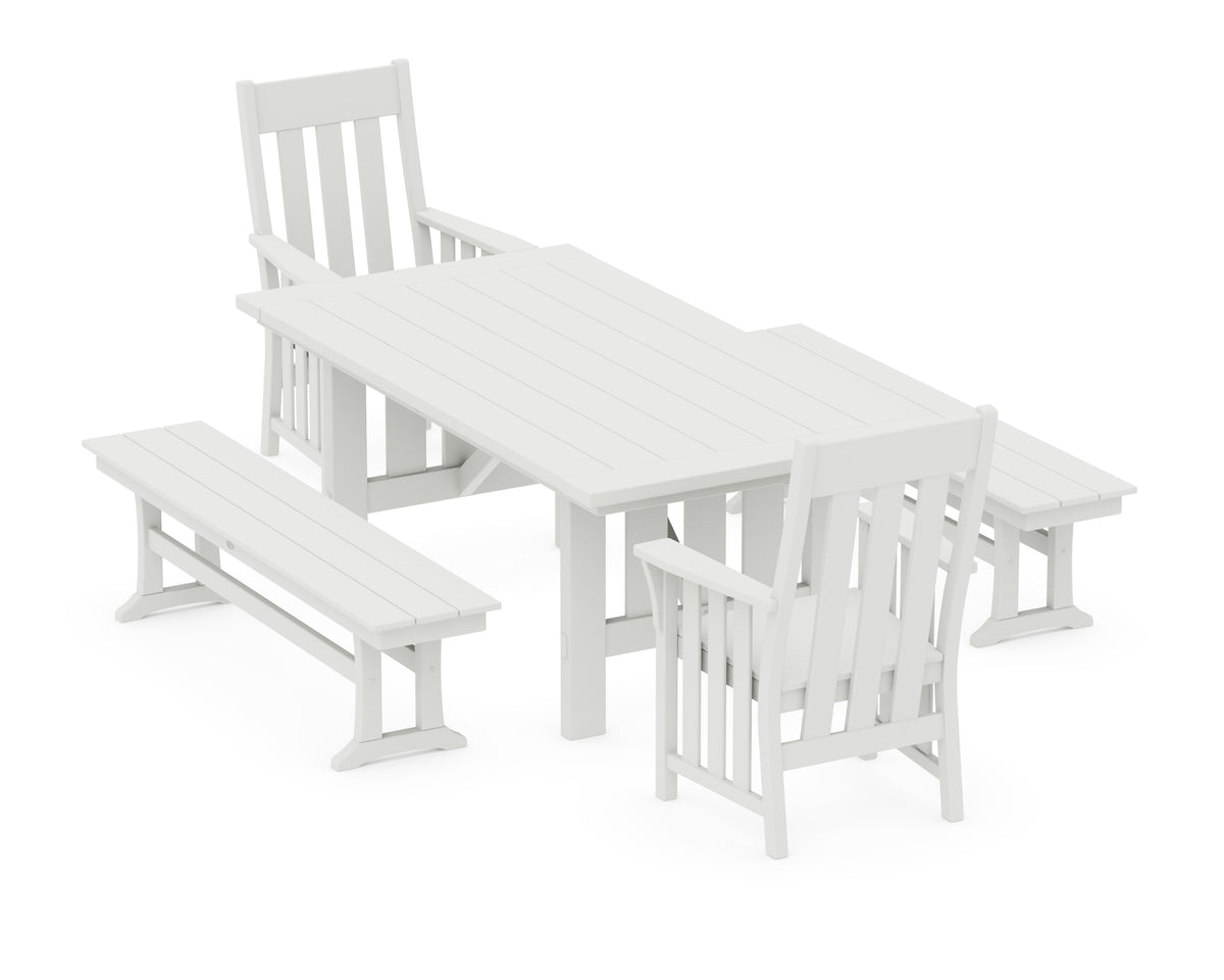 POLYWOOD Acadia 5-Piece Dining Set with Benches in Vintage White