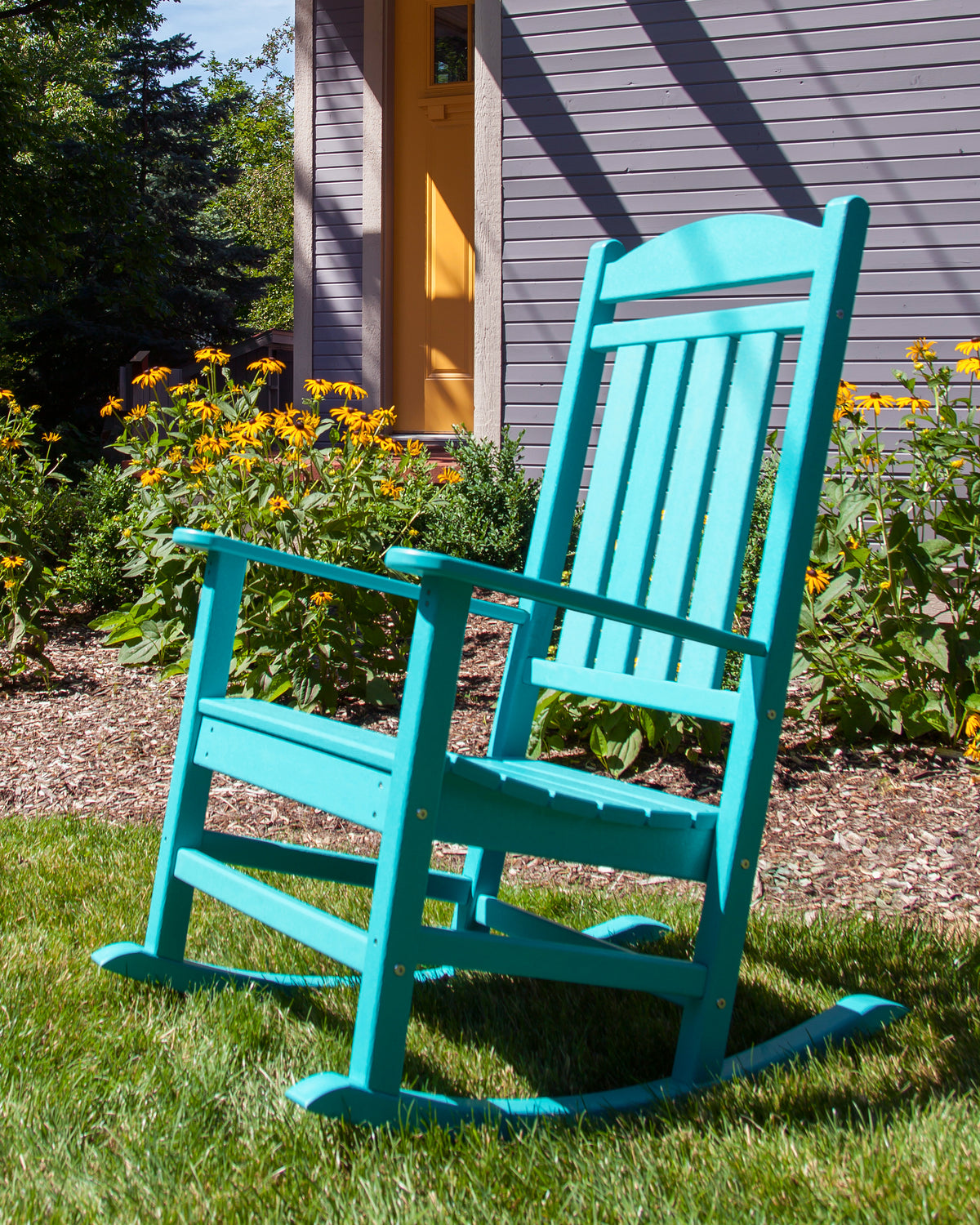 POLYWOOD Presidential Rocking Chair in Aruba styled outdoors (2)