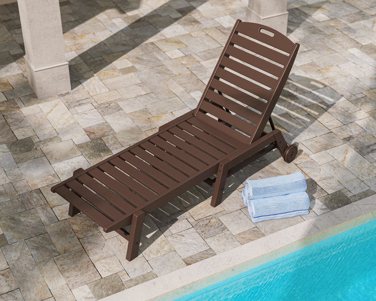 POLYWOOD Nautical Chaise with Wheels in Mahogany in an outdoor setting