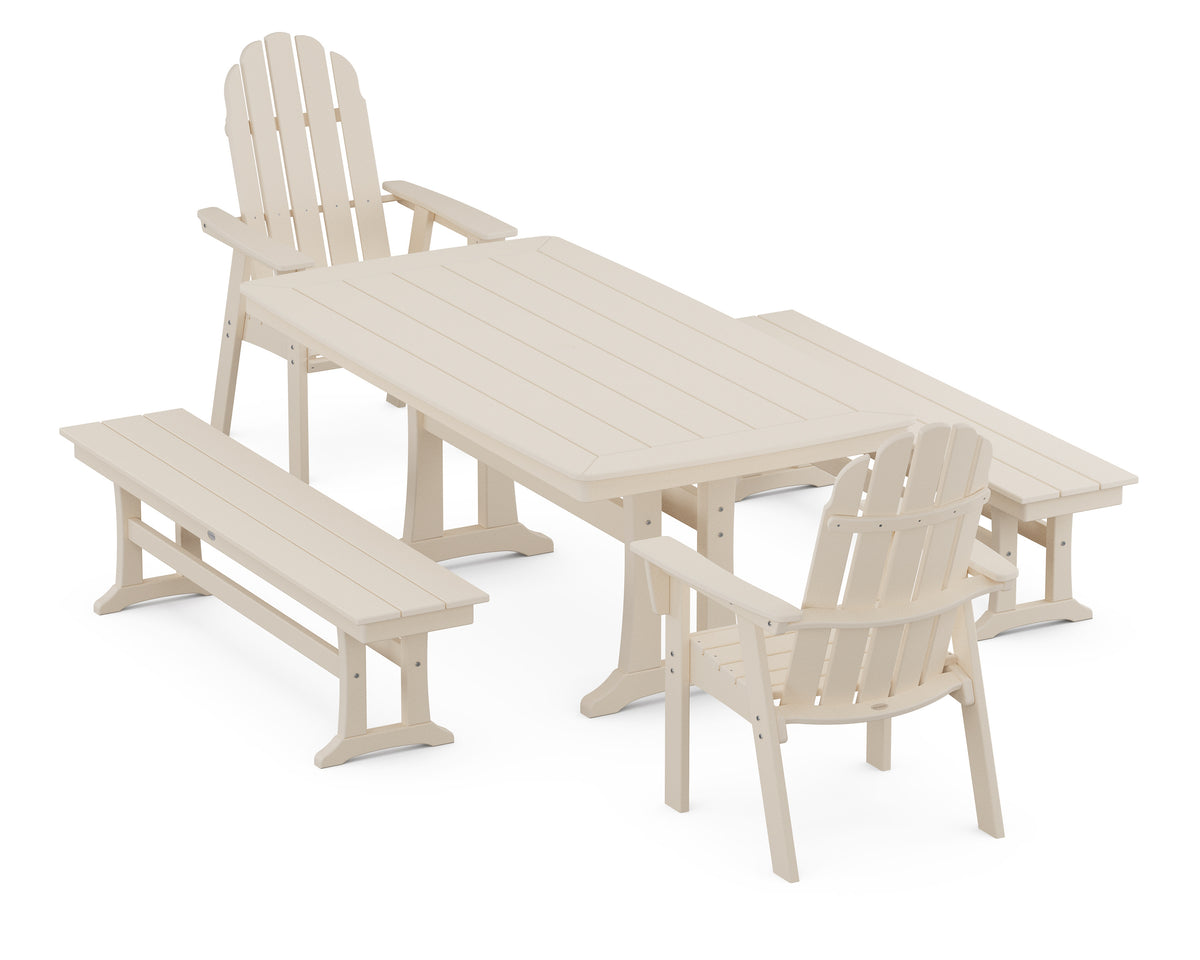 POLYWOOD Vineyard Adirondack 5-Piece Dining Set with Trestle Legs - 38" x 73" Table in Sand