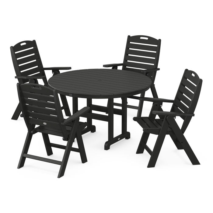 POLYWOOD Nautical Folding Chair 5-Piece Round Farmhouse Dining Set