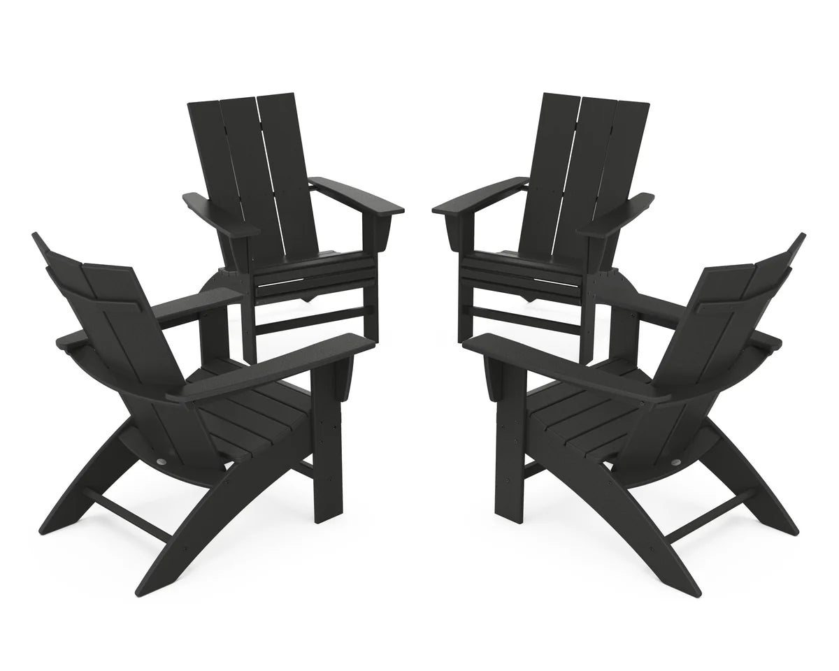 POLYWOOD 4-Piece Modern Curveback Adirondack Conversation Set in Black