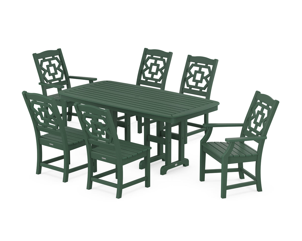 POLYWOOD Chinoiserie 7-Piece Dining Set in Green