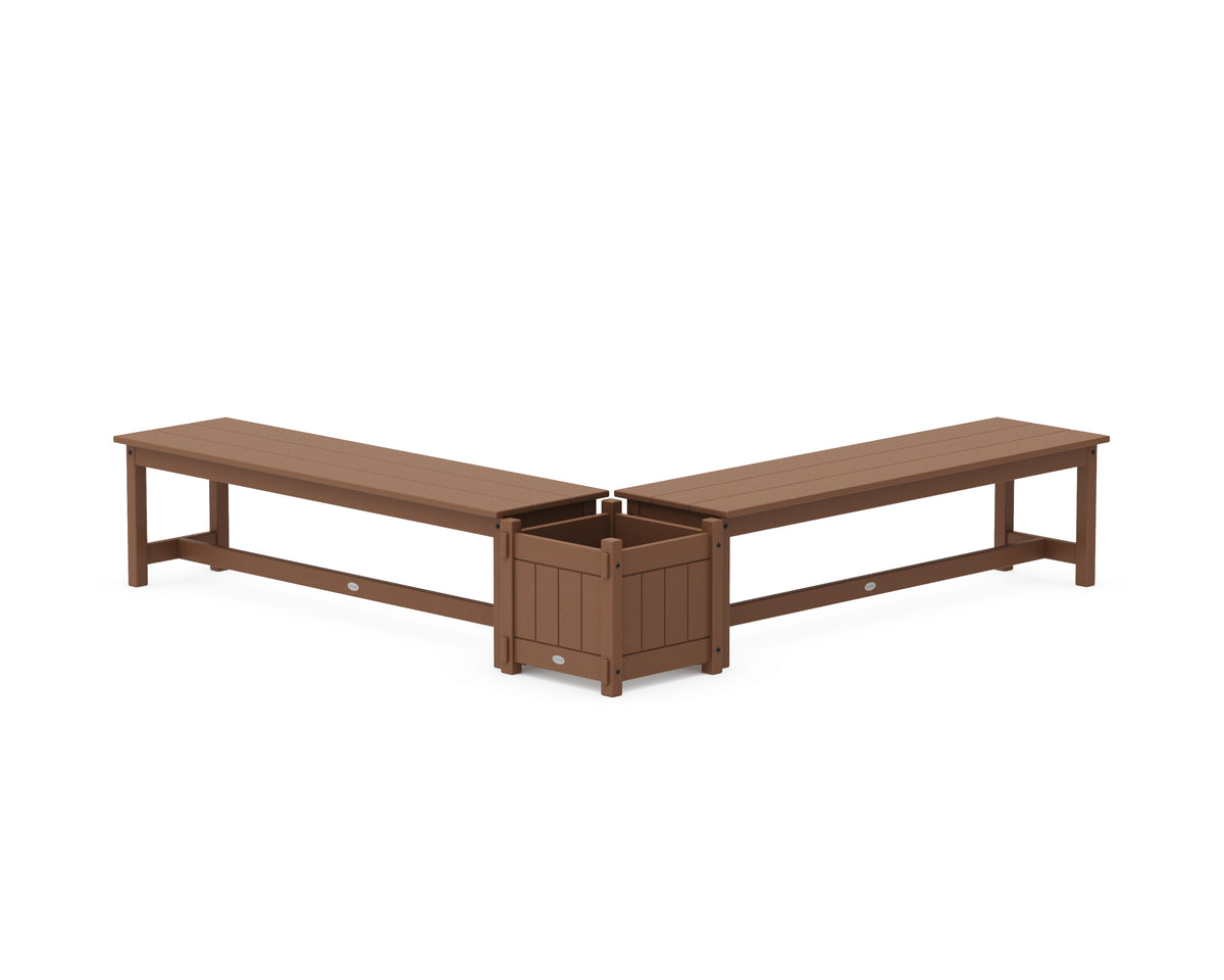 POLYWOOD 60" Vineyard L-Shaped Planter Bench Set in Teak