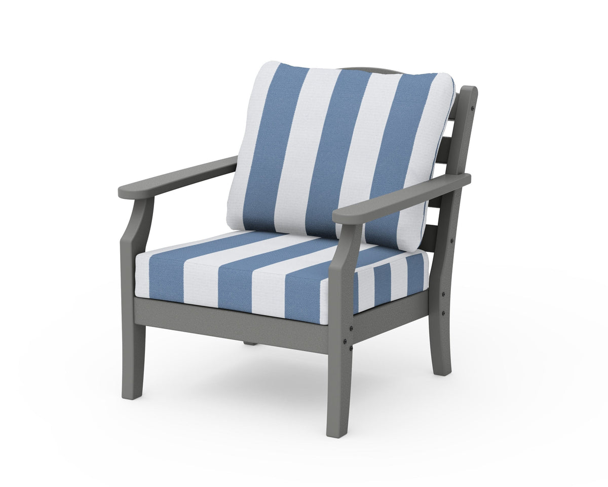 POLYWOOD Savannah Deep Seating Chair in Slate Grey / Cabana Stripe Sky Blue