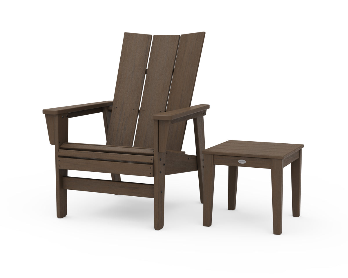 POLYWOOD Modern Grand Upright Adirondack Chair with Side Table in Kona