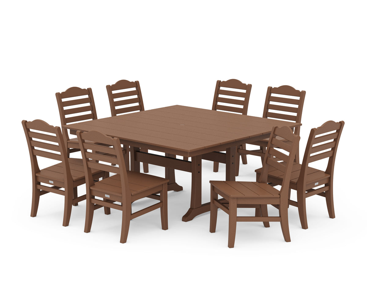 POLYWOOD Savannah Side Chair 9-Piece Square Farmhouse Dining Set with Trestle Legs in Teak
