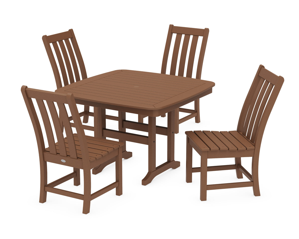 POLYWOOD Vineyard Side Chair 5-Piece Dining Set with Trestle Legs - 44" Table in Teak