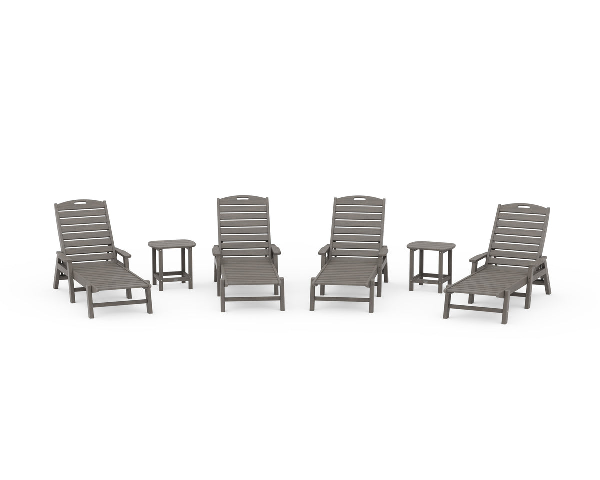 POLYWOOD Nautical Chaise 6-Piece Set with Arms in Driftwood