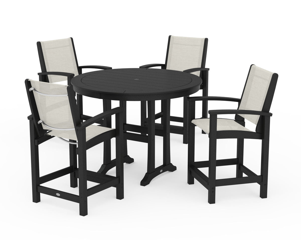 POLYWOOD Coastal 5-Piece Counter Set in Black / Parchment