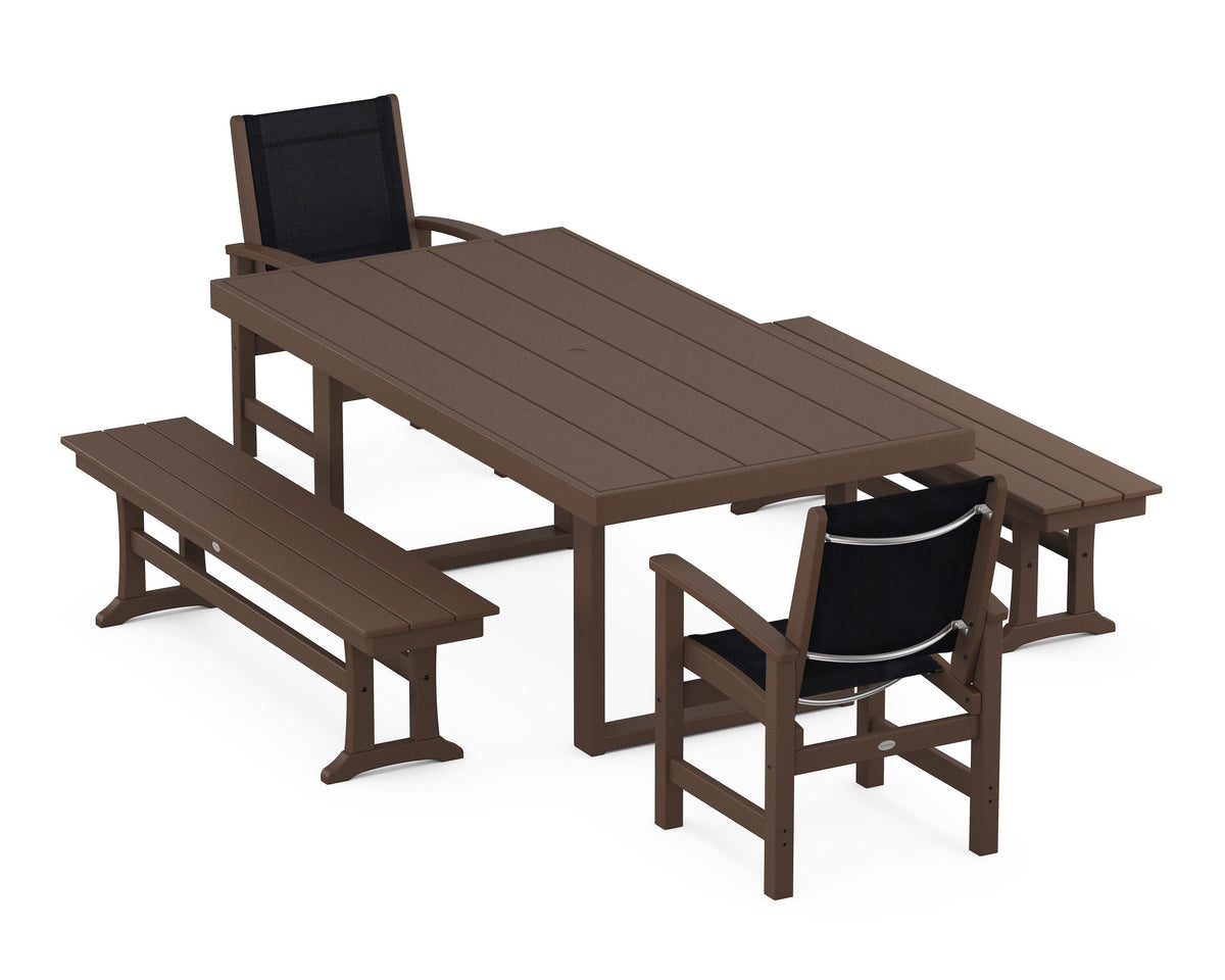 POLYWOOD Coastal 5-Piece Dining Set with Trestle Legs with EDGE 40" x 78" Dining Table in Mahogany / Black