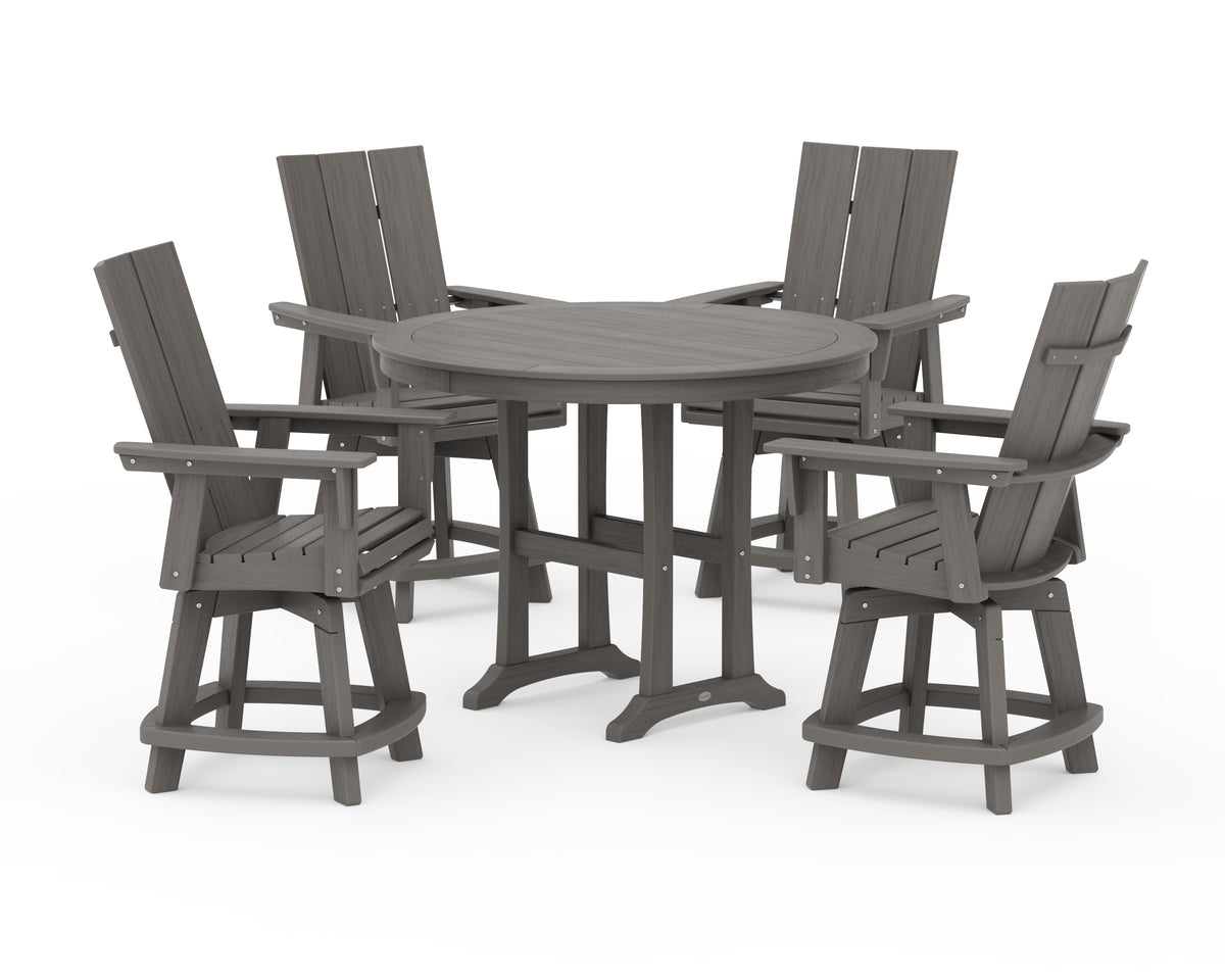 POLYWOOD 5-Piece Modern Swivel Counter Set in Driftwood