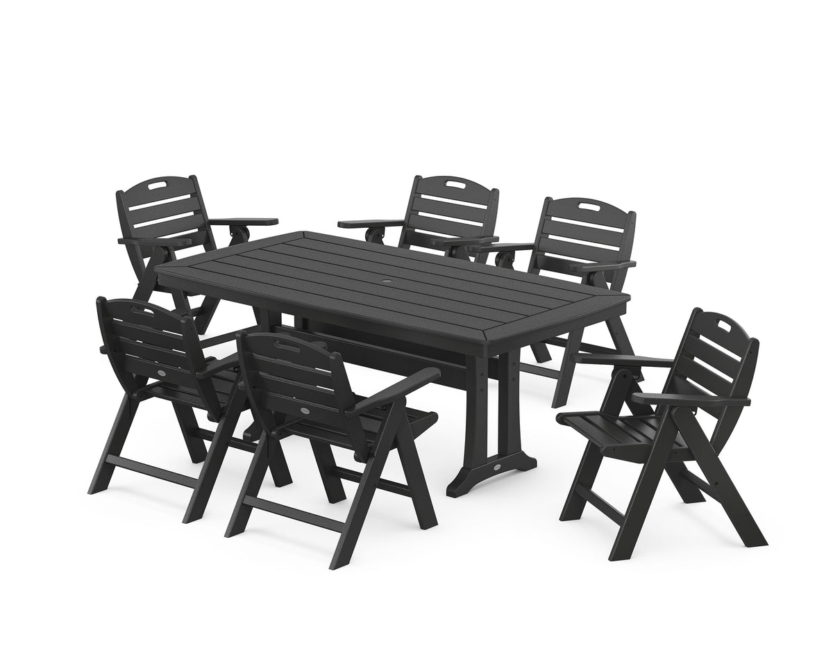POLYWOOD Nautical Lowback 7-Piece Dining Set with Trestle Legs in Black