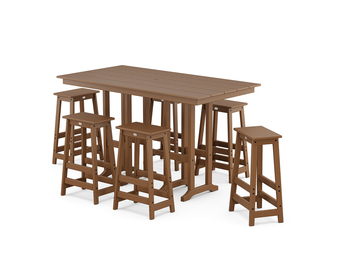 POLYWOOD Modern Studio Bar Stool 7-Piece Set in Teak