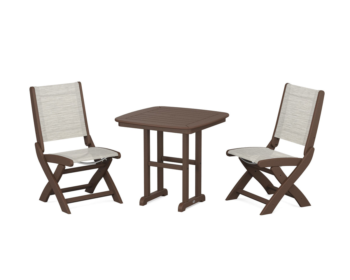 POLYWOOD Coastal Folding Side Chair 3-Piece Dining Set in Mahogany / Birch