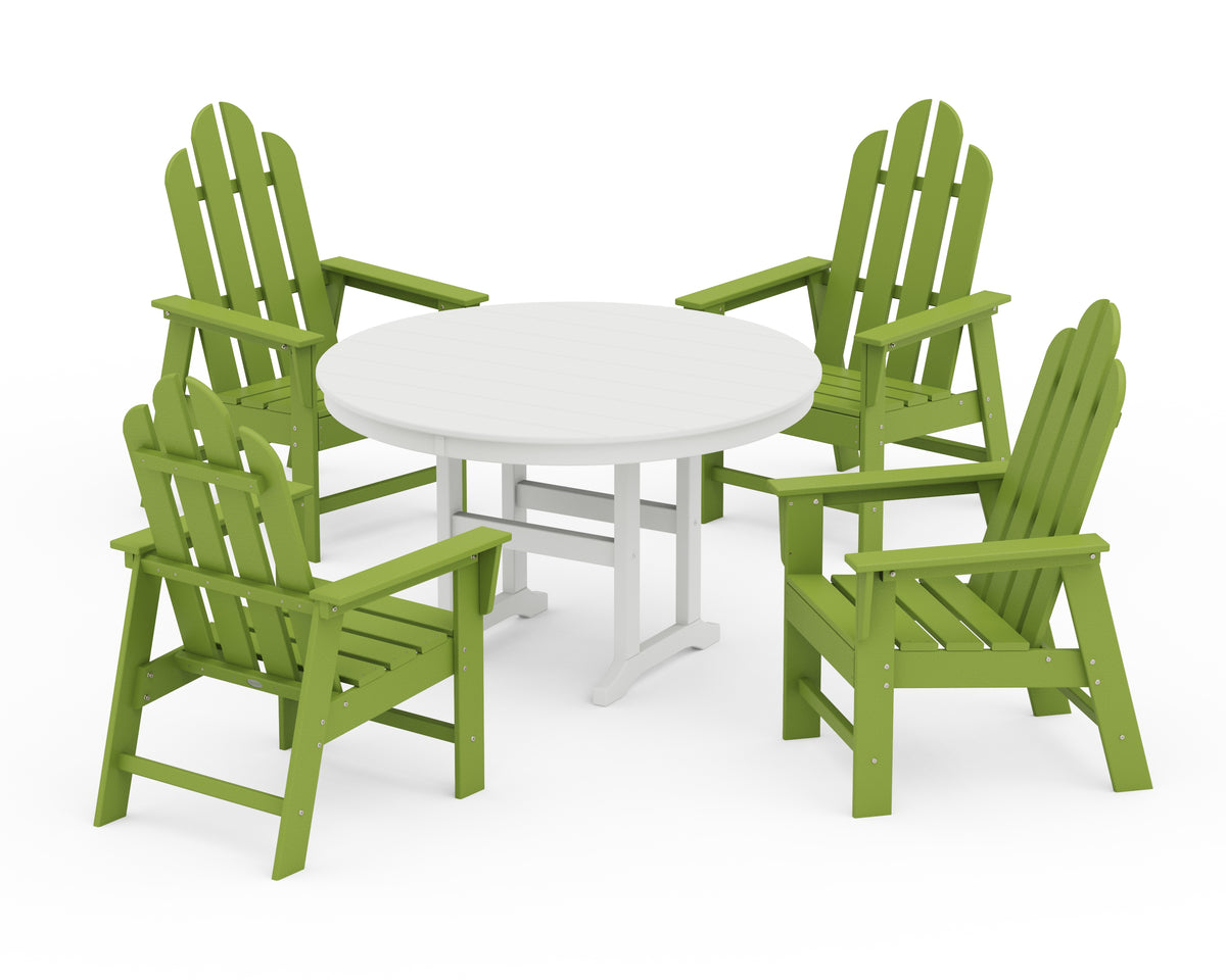 POLYWOOD Long Island 5-Piece Round Farmhouse Dining Set in Lime / White