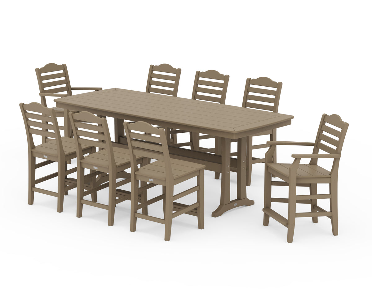 POLYWOOD Savannah 9-Piece Counter Set with Trestle Legs in Vintage Sahara