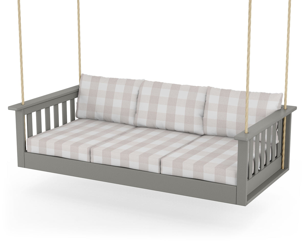 POLYWOOD Vineyard Daybed Swing in Slate Grey / Buffalo Plaid Dune Burlap