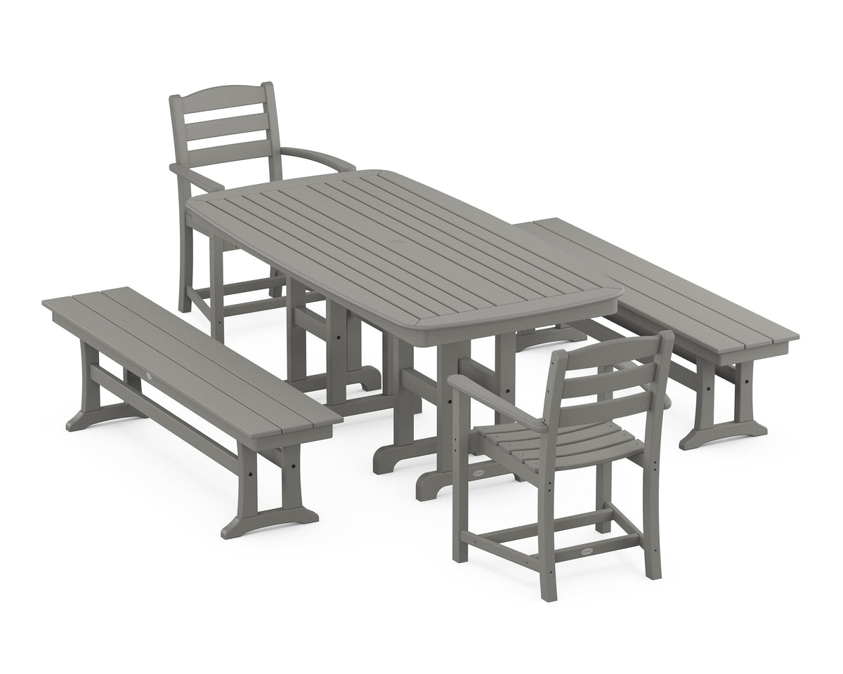 POLYWOOD La Casa Café 5-Piece Dining Set with Benches - 37" x 72" Table in Slate Grey