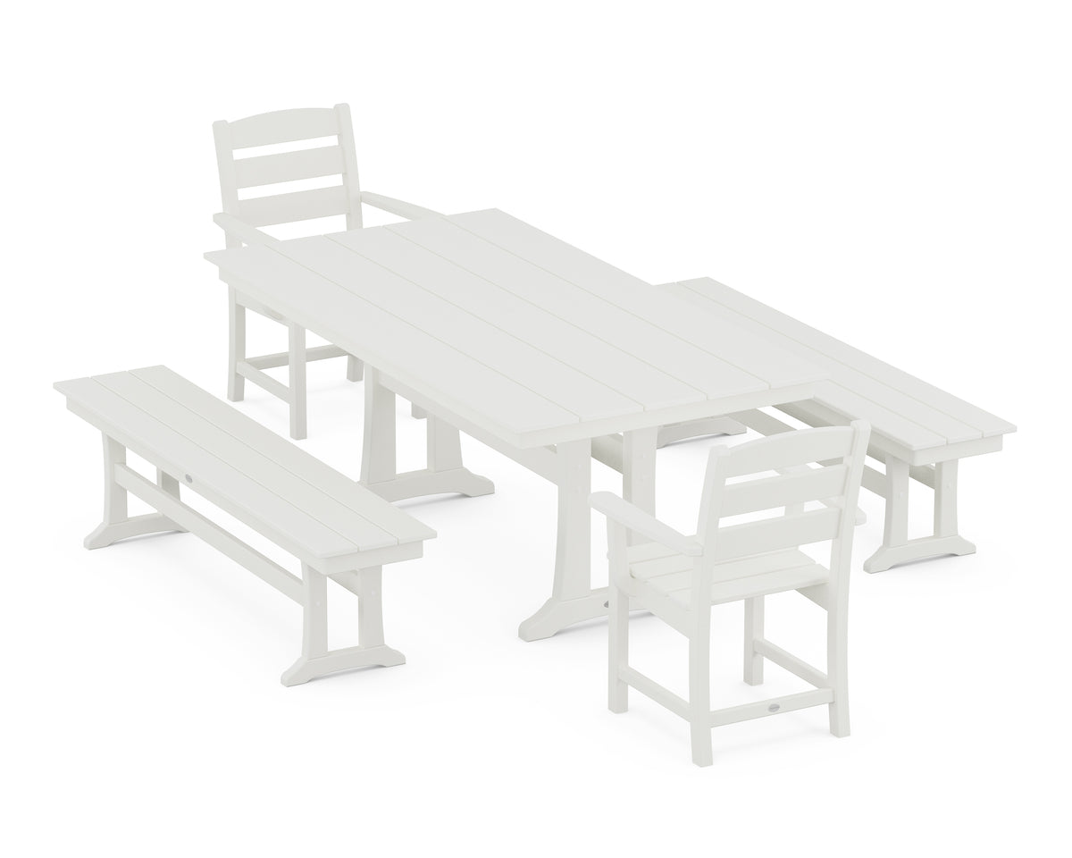 POLYWOOD Lakeside 5-Piece Farmhouse Dining Set with Trestle Legs in Vintage White