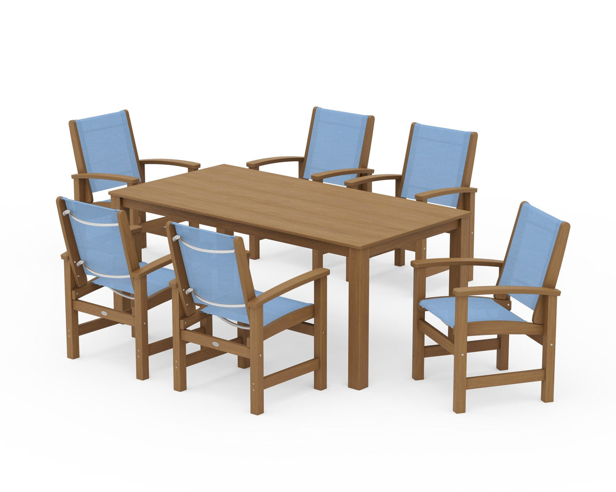 POLYWOOD Coastal 7-Piece Parsons Dining Set in Natural / Poolside
