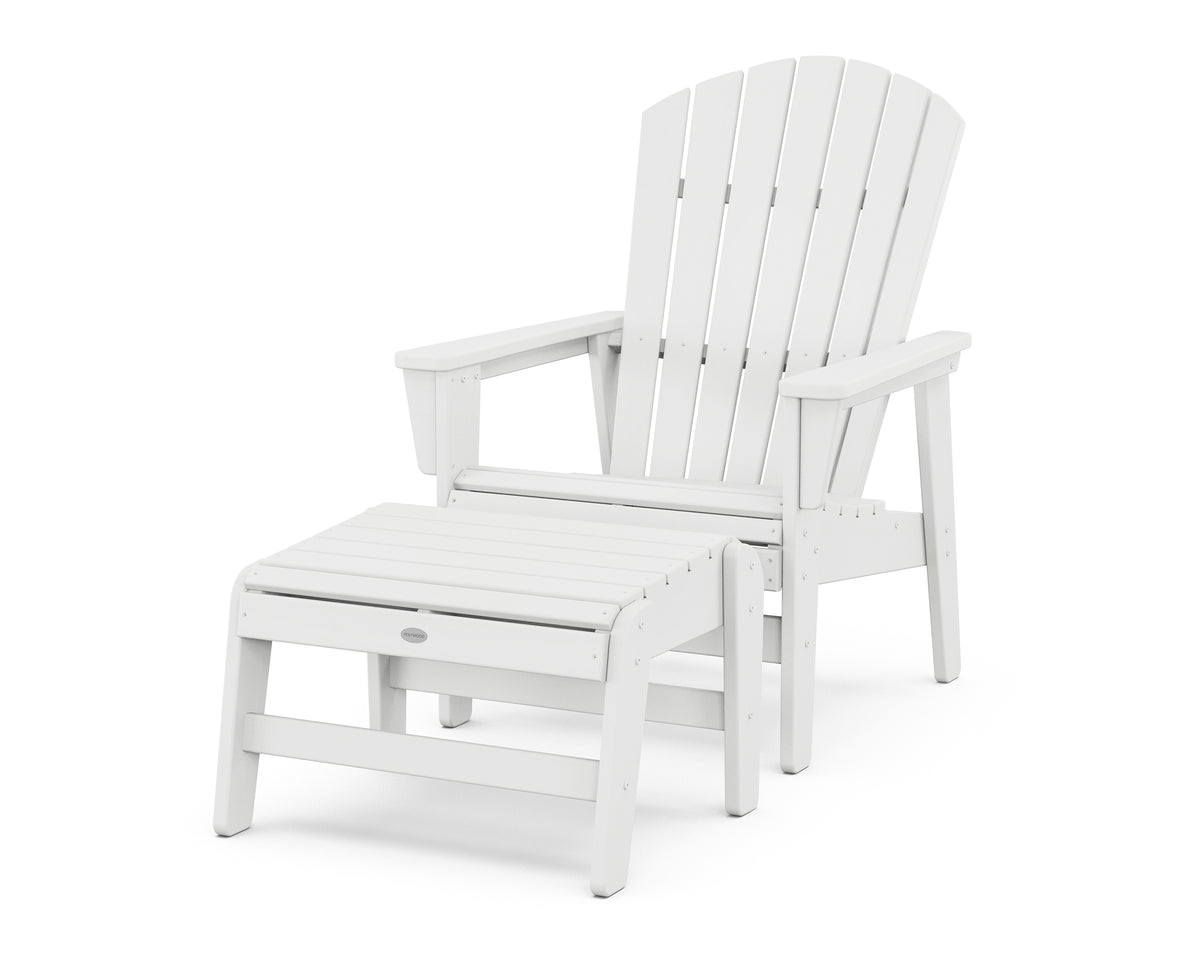 POLYWOOD Nautical Grand Upright Adirondack Chair with Ottoman in White
