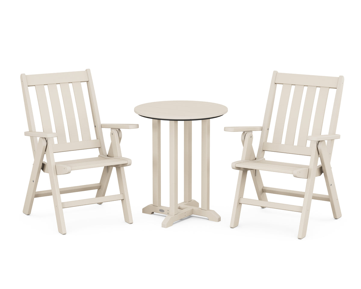 POLYWOOD Vineyard Folding Chair 3-Piece Round Bistro Dining Set in Sand