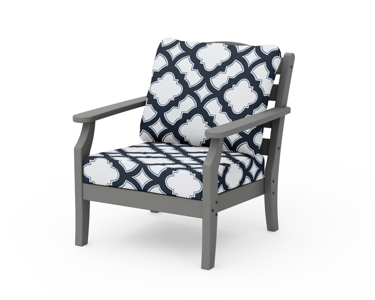 POLYWOOD Savannah Deep Seating Chair in Slate Grey / Trellis Marine Indigo