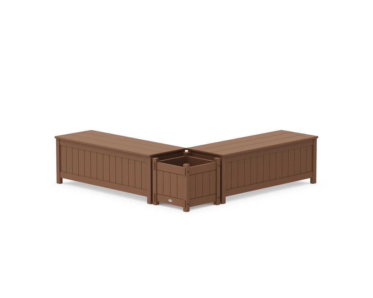 POLYWOOD 48" Vineyard L-Shaped Planter Storage Bench Set in Teak