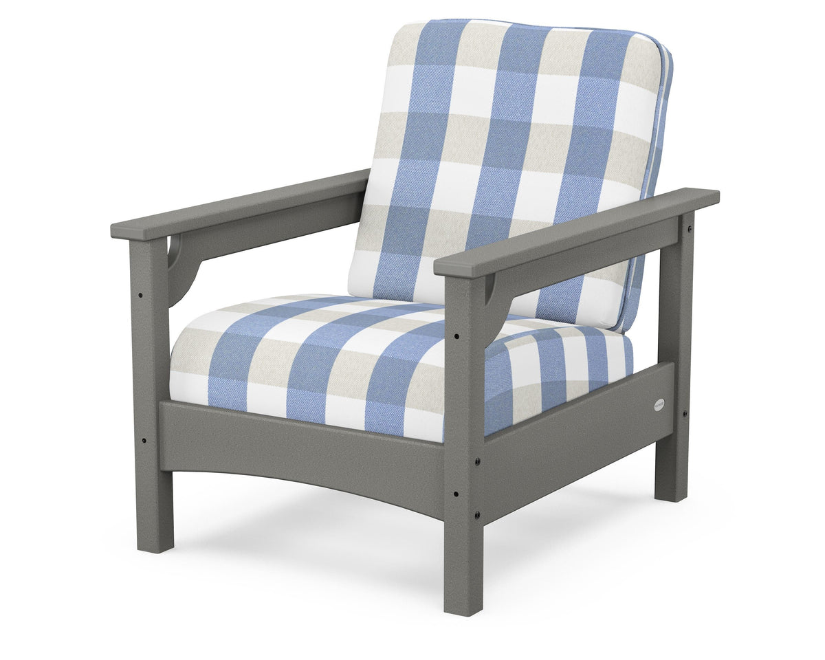 POLYWOOD Club Chair in Slate Grey / Buffalo Plaid Sky Blue