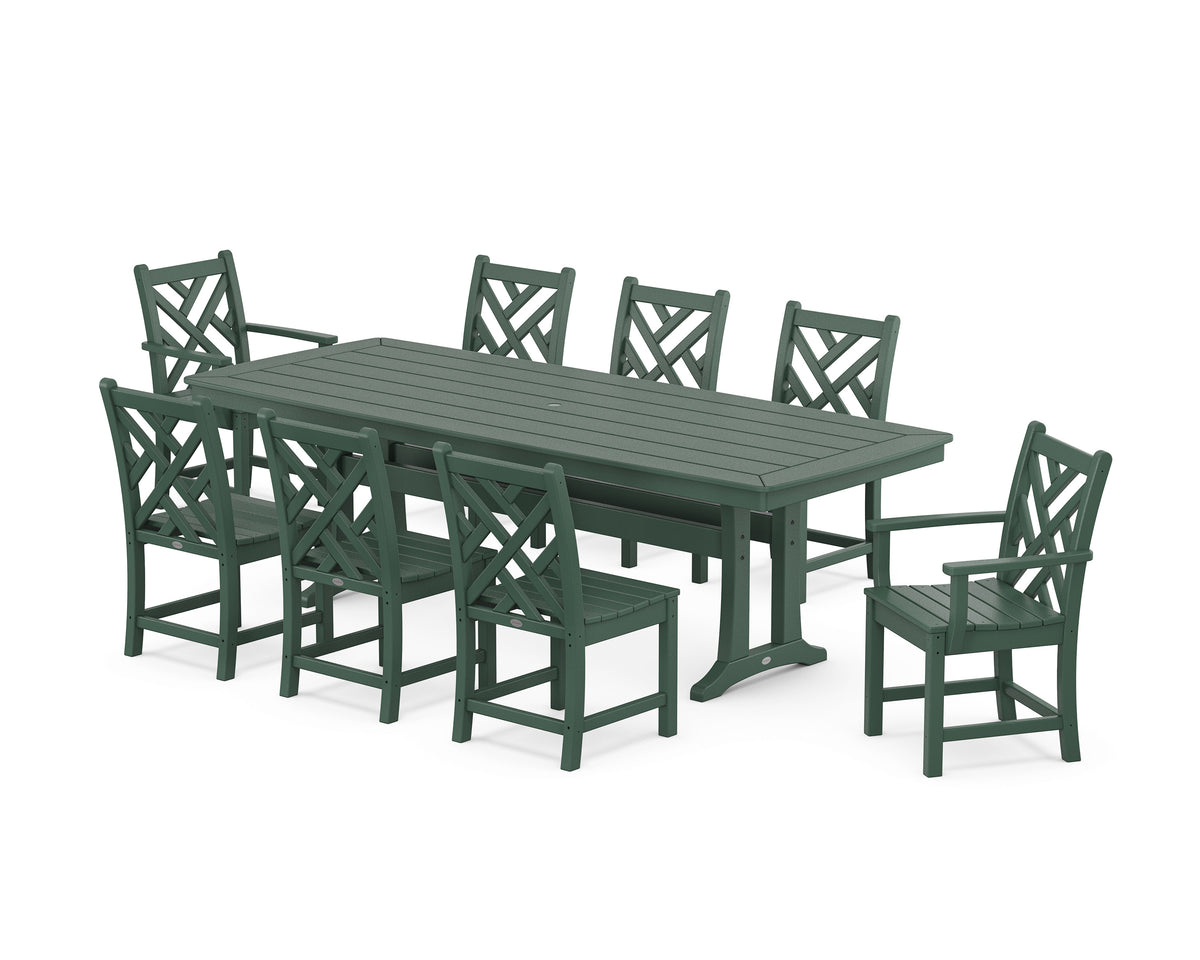 POLYWOOD Chippendale 9-Piece Dining Set with Trestle Legs in Green