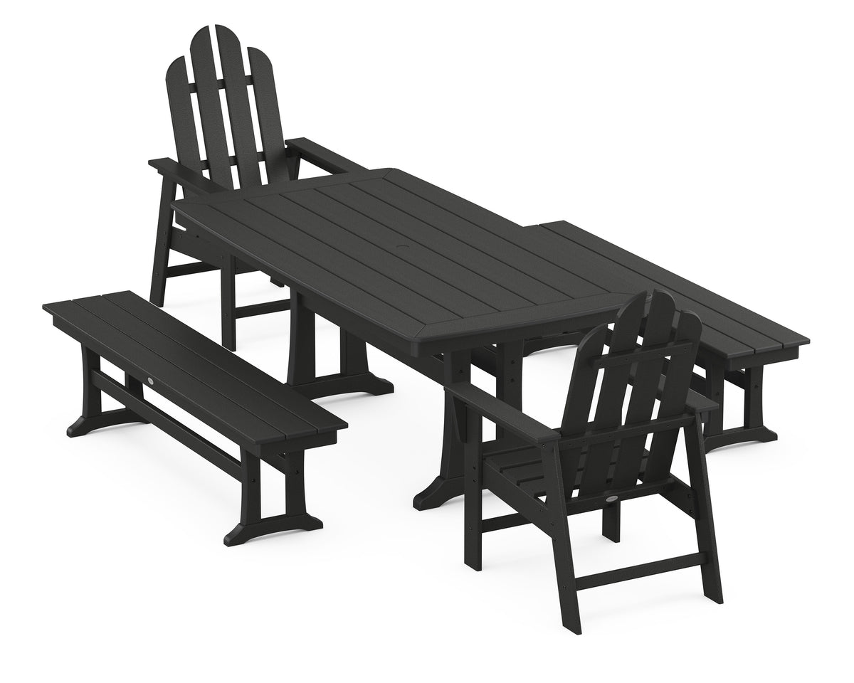 POLYWOOD Long Island 5-Piece Dining Set with Trestle Legs - 38" x 73" Table in Black