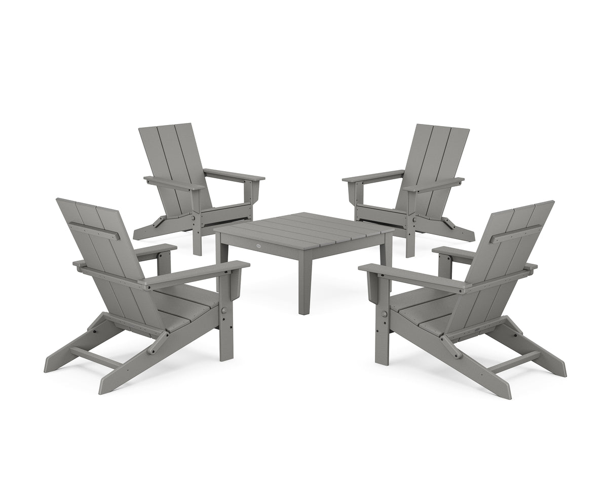 POLYWOOD 5-Piece Modern Studio Folding Adirondack Chair Conversation Group in Slate Grey