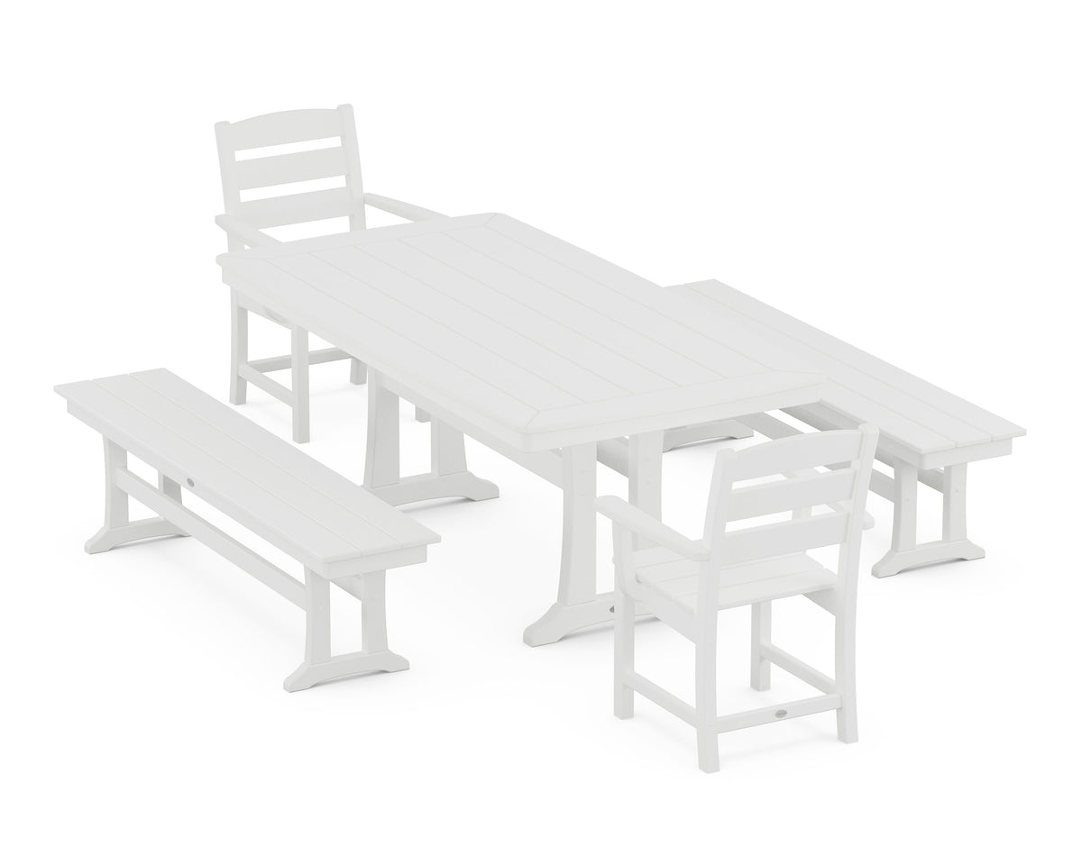 POLYWOOD Lakeside 5-Piece Dining Set with Trestle Legs - 38" x 73" Table in White